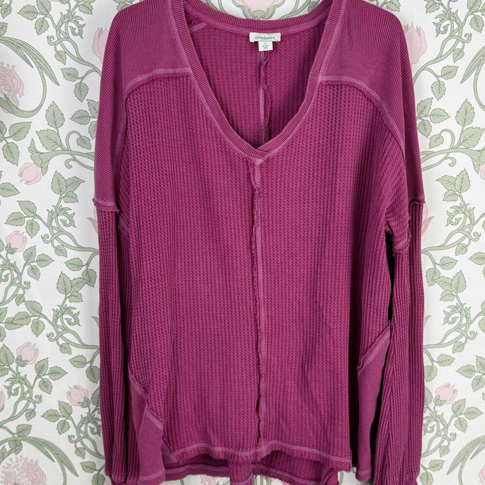 Sundance Pink Raw Seam Waffle Knit Thermal Long Sleeve Tunic Top - Size - Large - Picture 6 of 6